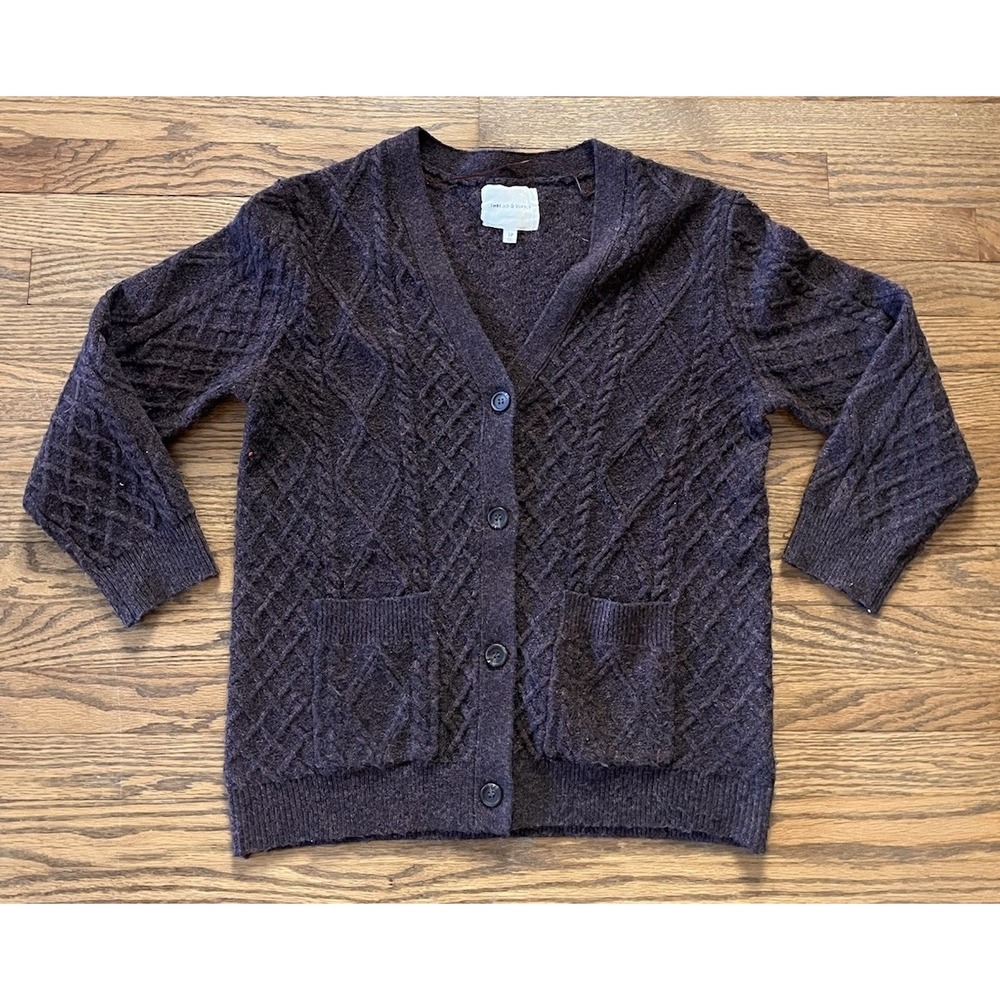 Thread‎ & Supply Calista Soft Cable-Knit Cardigan Sweater Womens LP Brown Cozy